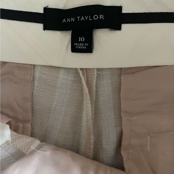 Ann Taylor Devin Tailored ankle pants linen blend vertical stripe tan white 10 - Picture 10 of 13
